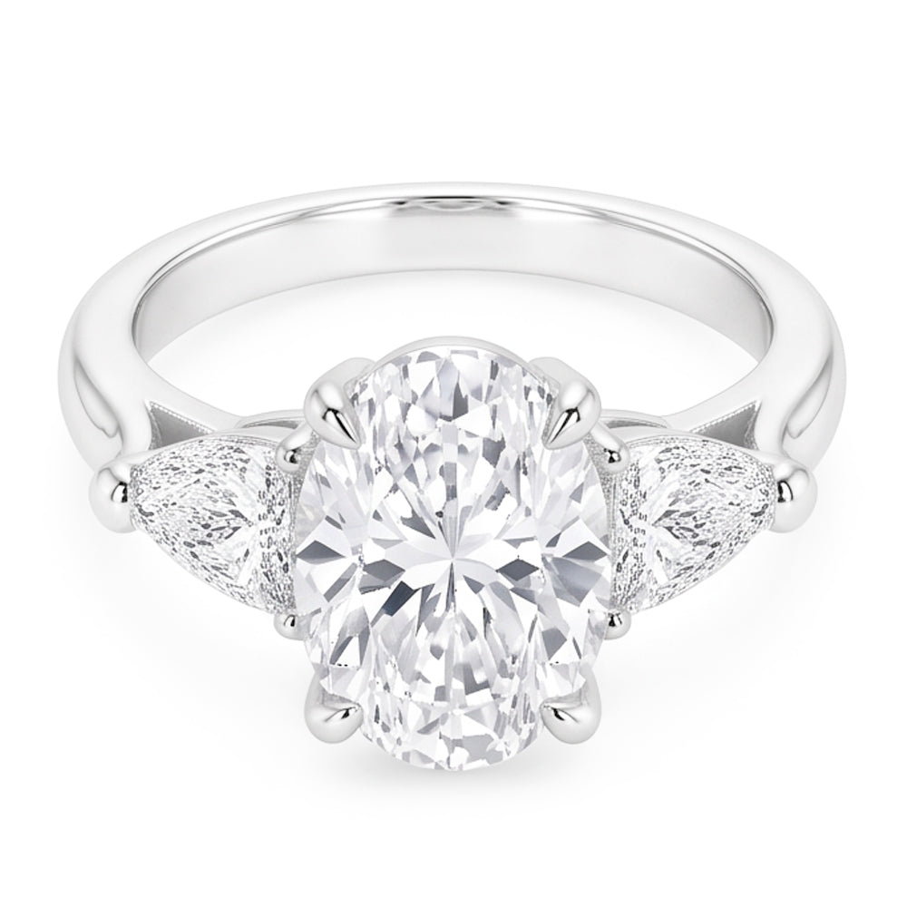 2.20 Ct. Oval Trillion Real Natural Earth Mined Diamonds Ring White Gold Jewellery Three Stone