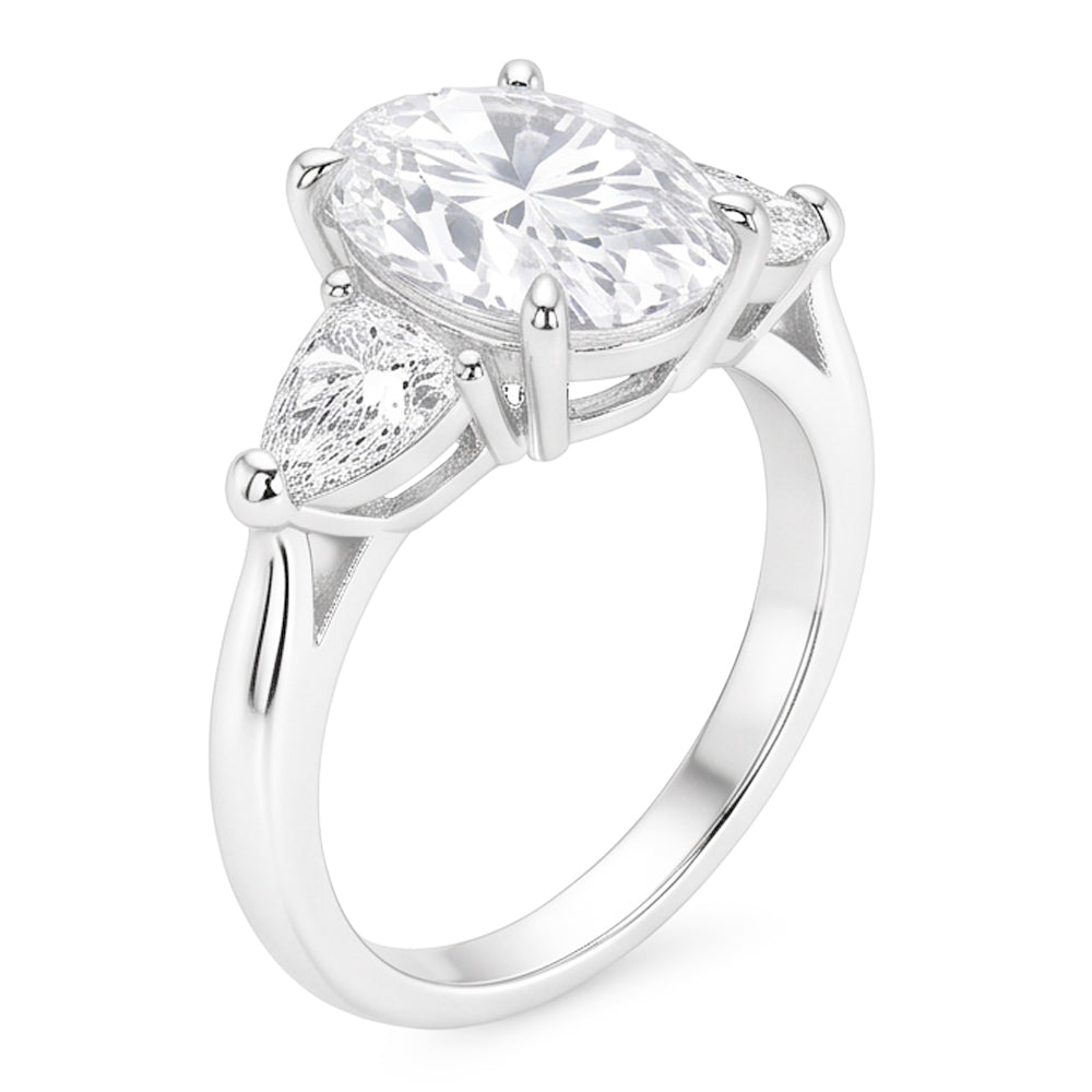 2.20 Ct. Oval Trillion Real Natural Earth Mined Diamonds Ring White Gold Jewellery Three Stone