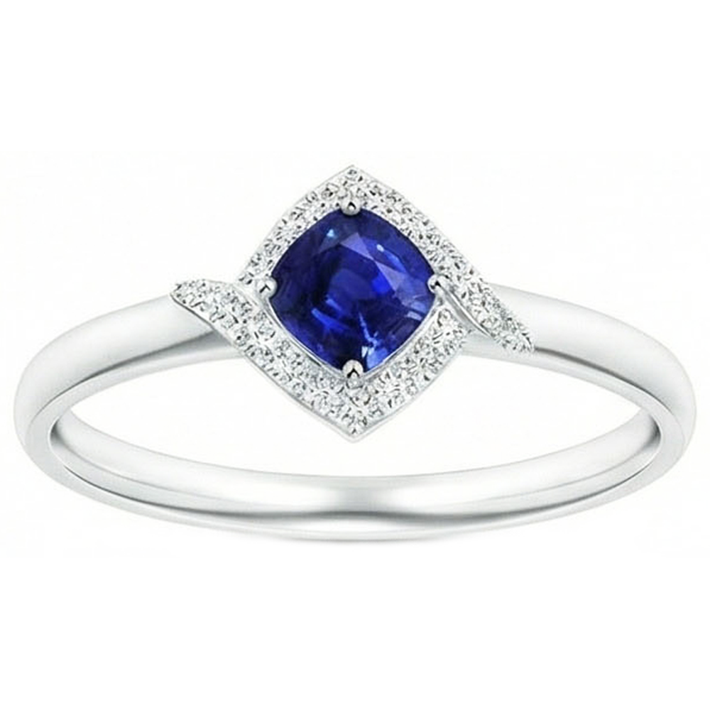 2.25 Carats Ceylon Sapphire And Natural Earth Mined DIAMOND ( NOT LAB GROWN ) Promise Ring White Gold 14K