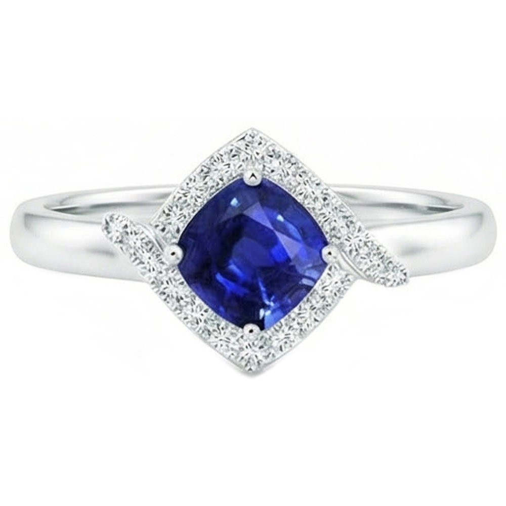 2.25 Carats Ceylon Sapphire And Natural Earth Mined DIAMOND ( NOT LAB GROWN ) Promise Ring White Gold 14K