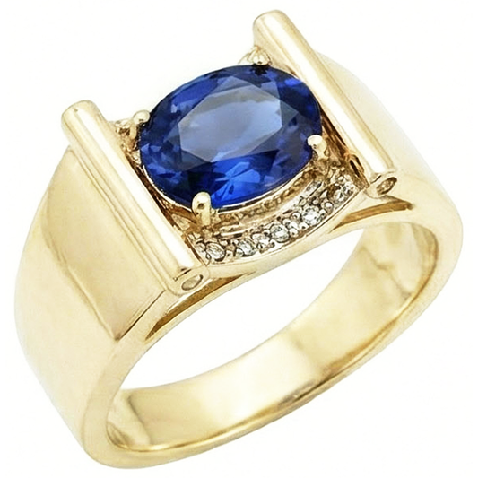 2.25 Carats Natural Earth Mined DIAMOND ( NOT LAB GROWN ) Ceylon Sapphire Men's Ring Jewellery Gold 14K