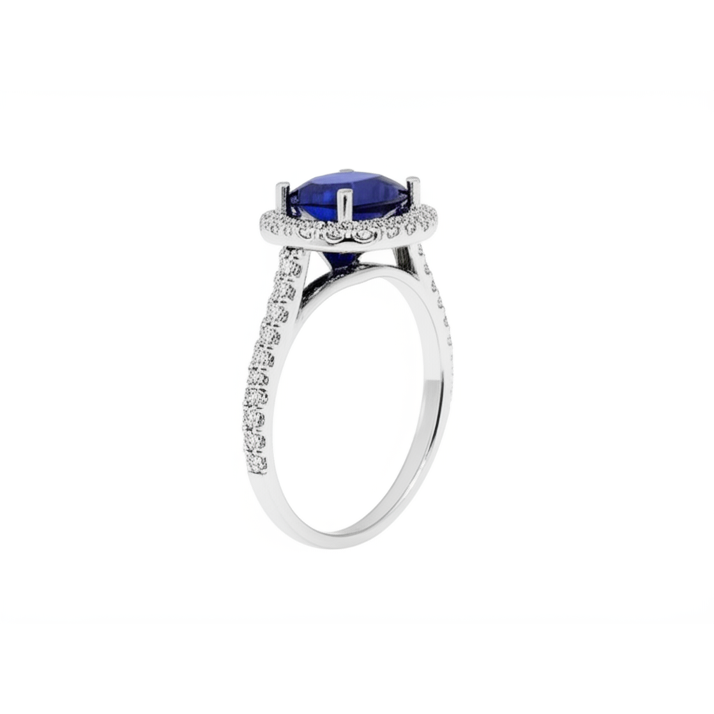 2.25 Carats Oval Blue Sapphire And Natural Earth Mined Diamond Wedding Ring White Gold 14K