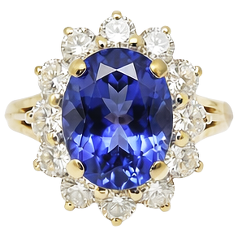 2.25 Carats Oval Cut Tanzanite & Natural Earth Mined DIAMOND ( NOT LAB GROWN )s Fancy Ring 14K Two Tone Gold