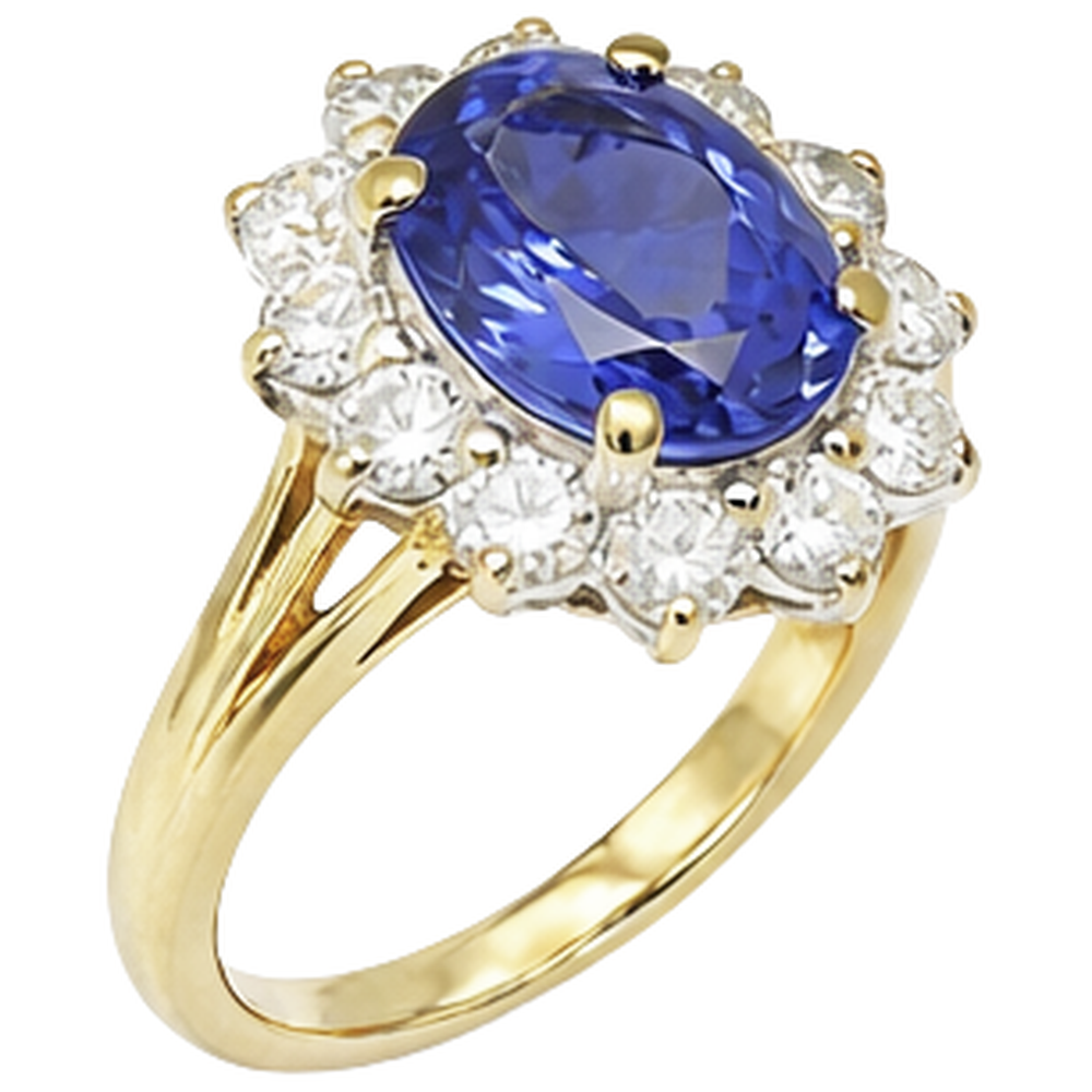 2.25 Carats Oval Cut Tanzanite & Natural Earth Mined DIAMOND ( NOT LAB GROWN )s Fancy Ring 14K Two Tone Gold