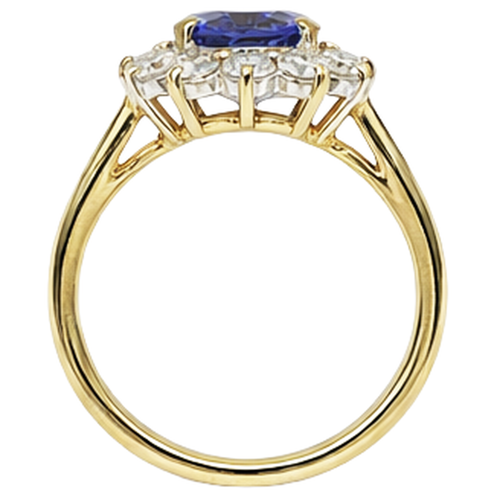 2.25 Carats Oval Cut Tanzanite & Natural Earth Mined DIAMOND ( NOT LAB GROWN )s Fancy Ring 14K Two Tone Gold