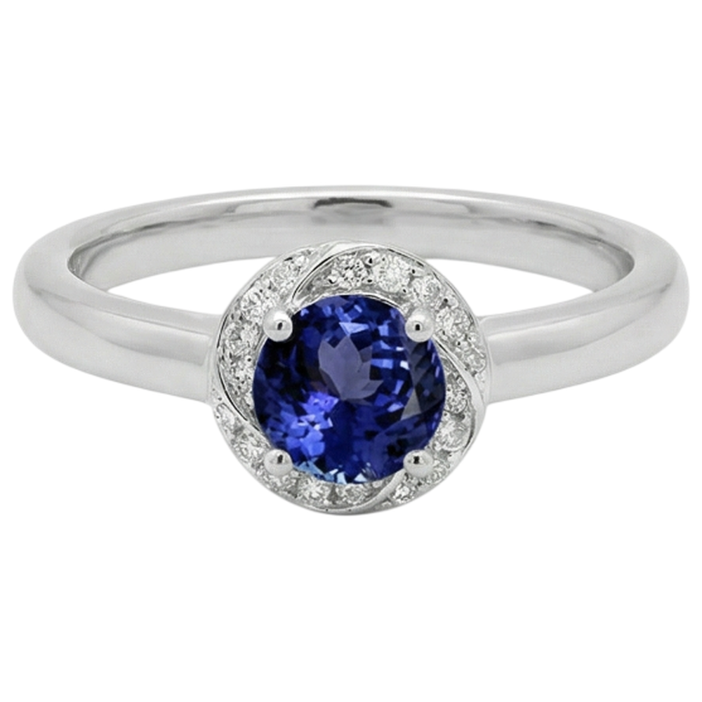 natural round tanzanite 2.25ct ring close up detail