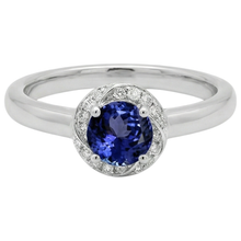 natural round tanzanite 2.25ct ring close up detail