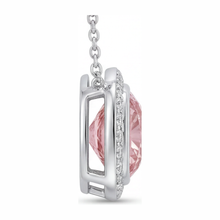 Pink Diamond Necklace 2.25 Carat Lab Grown Cushion Halo Pendant 14K White Gold