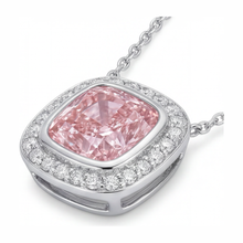 Pink Diamond Necklace 2.25 Carat Lab Grown Cushion Halo Pendant 14K White Gold