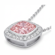 Pink Diamond Necklace 2.25 Carat Lab Grown Cushion Halo Pendant 14K White Gold