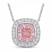 Pink Diamond Necklace 2.25 Carat Lab Grown Cushion Halo Pendant 14K White Gold