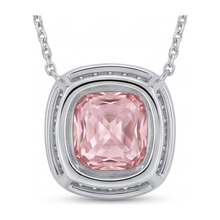 Pink Diamond Necklace 2.25 Carat Lab Grown Cushion Halo Pendant 14K White Gold