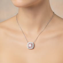 Pink Diamond Necklace 2.25 Carat Lab Grown Cushion Halo Pendant 14K White Gold