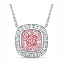 Pink Diamond Necklace 2.25 Carat Lab Grown Cushion Halo Pendant 14K White Gold
