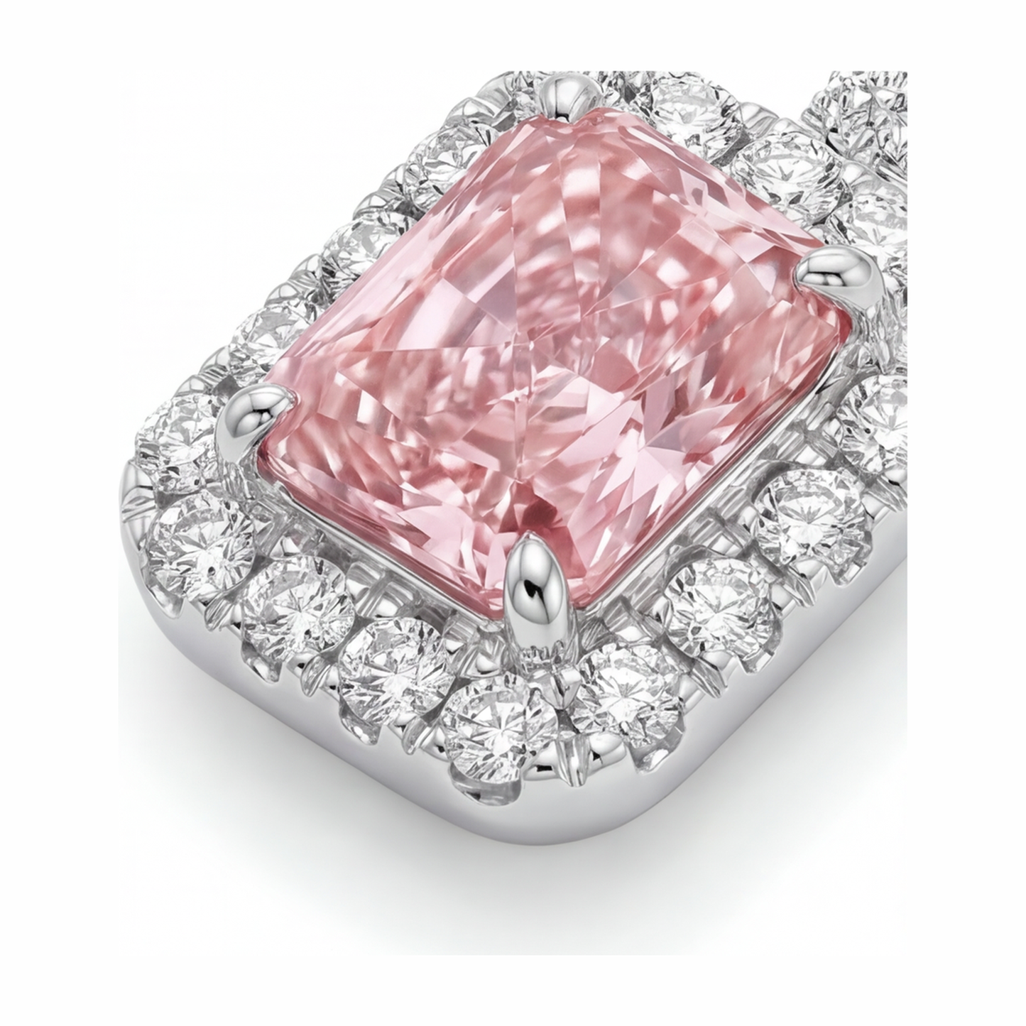 Pink Diamond Necklace 2.25 Carat Lab Grown Radiant Halo Pendant 14K White Gold