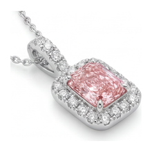 Pink Diamond Necklace 2.25 Carat Lab Grown Radiant Halo Pendant 14K White Gold