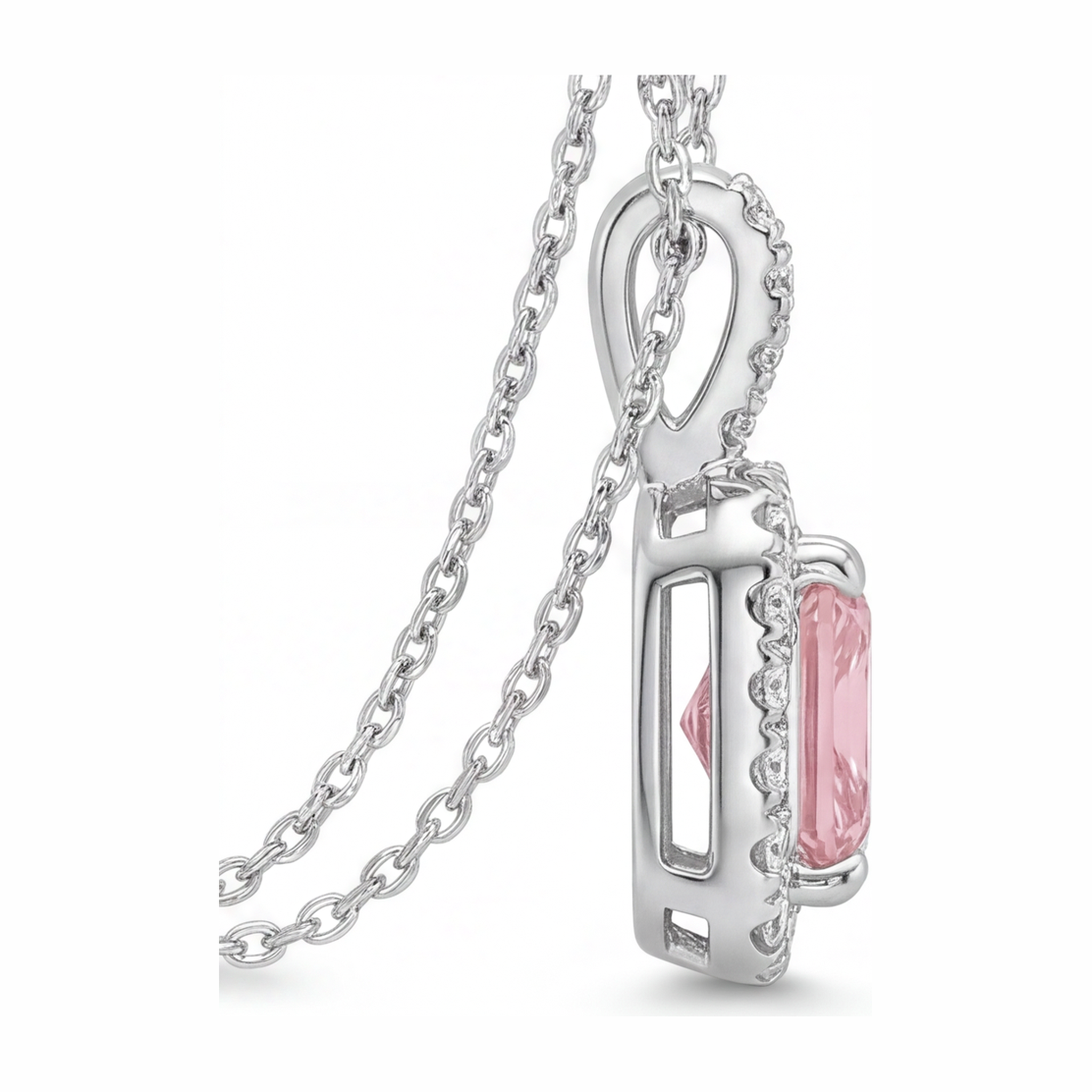 Pink Diamond Necklace 2.25 Carat Lab Grown Radiant Halo Pendant 14K White Gold