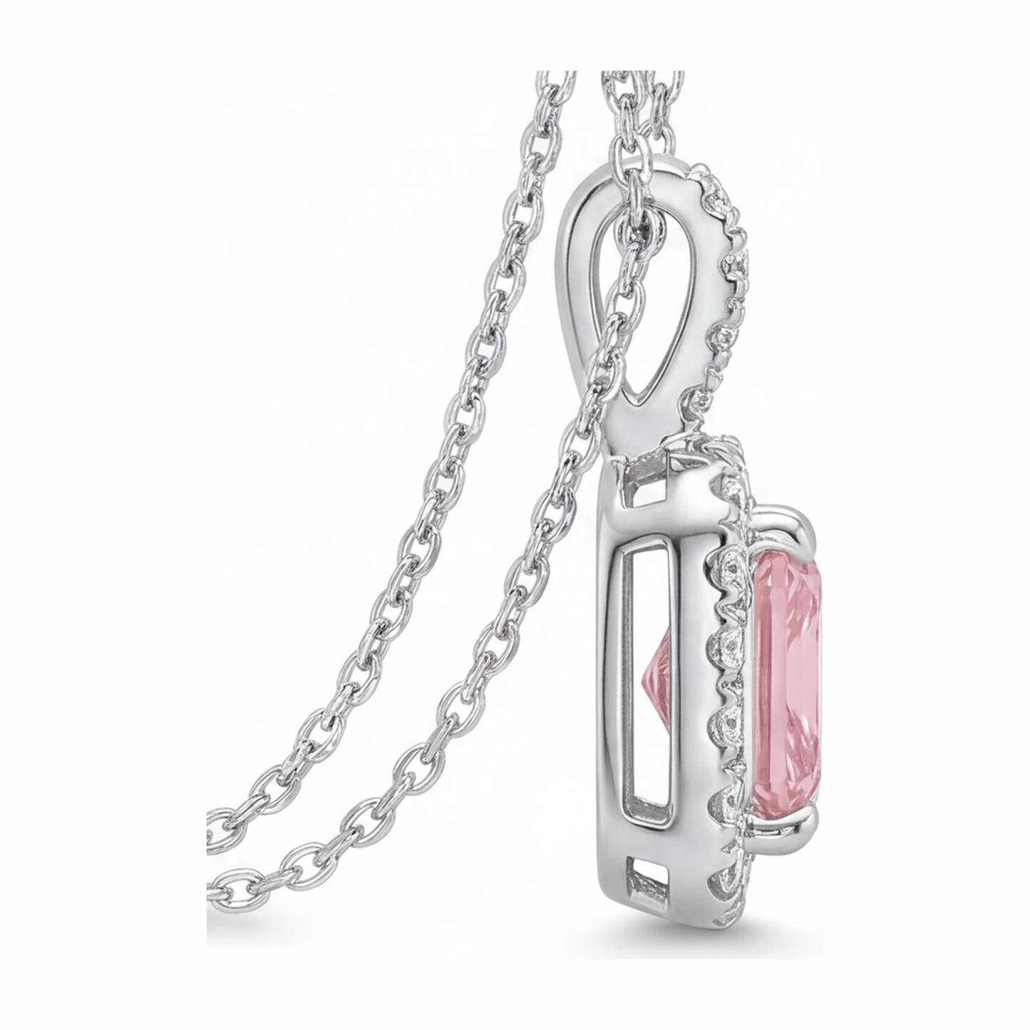 Pink Diamond Necklace 2.25 Carat Lab Grown Radiant Halo Pendant 14K White Gold