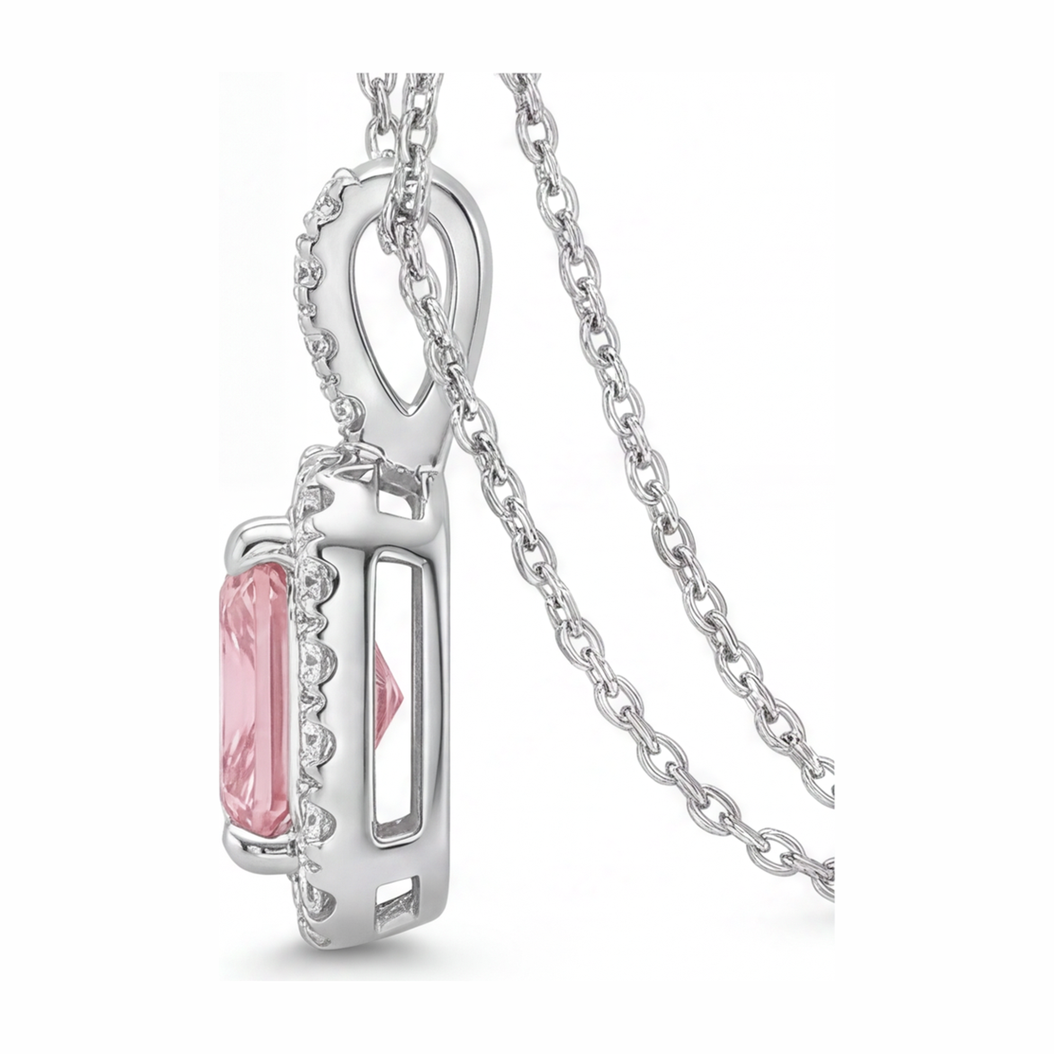 Pink Diamond Necklace 2.25 Carat Lab Grown Radiant Halo Pendant 14K White Gold