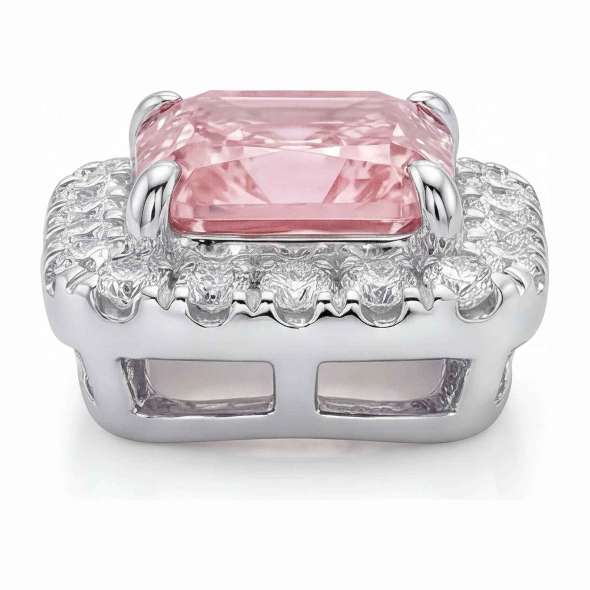 Pink Diamond Necklace 2.25 Carat Lab Grown Radiant Halo Pendant 14K White Gold