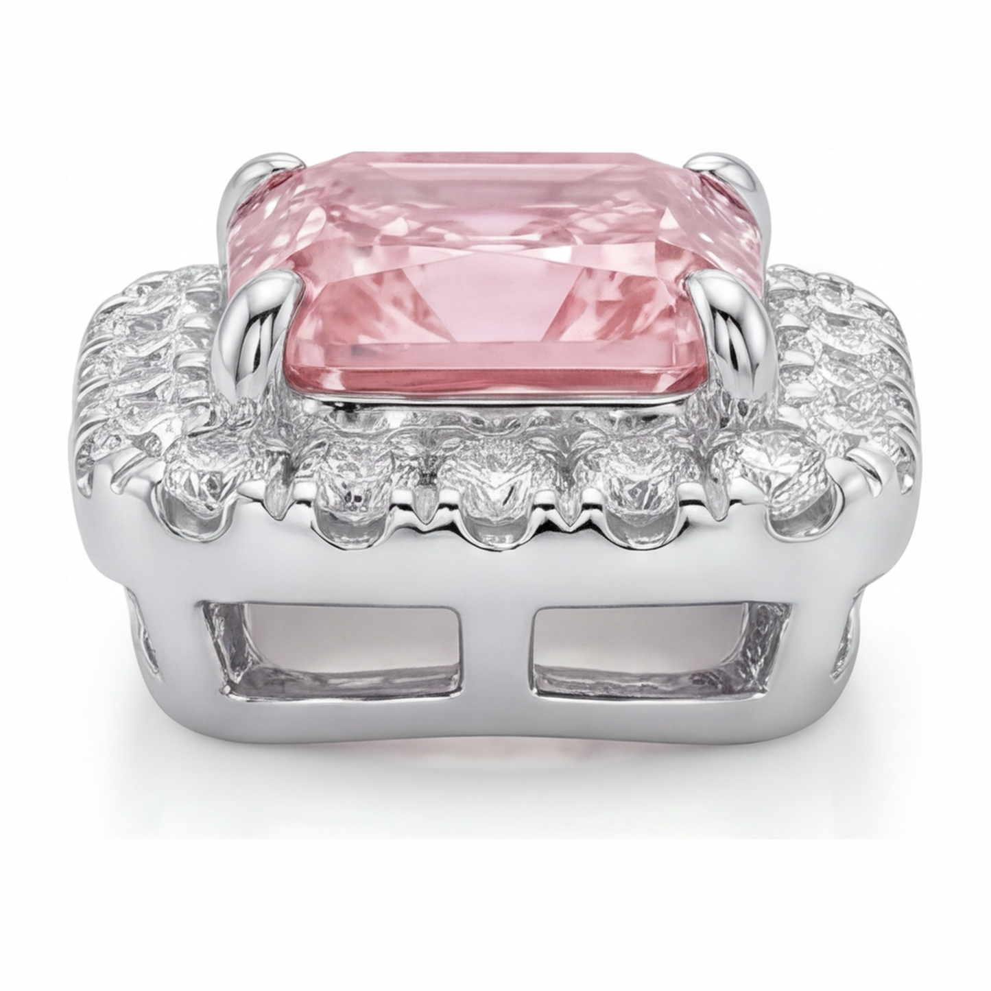 Pink Diamond Necklace 2.25 Carat Lab Grown Radiant Halo Pendant 14K White Gold