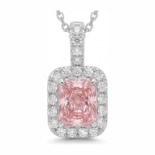 Pink Diamond Necklace 2.25 Carat Lab Grown Radiant Halo Pendant 14K White Gold