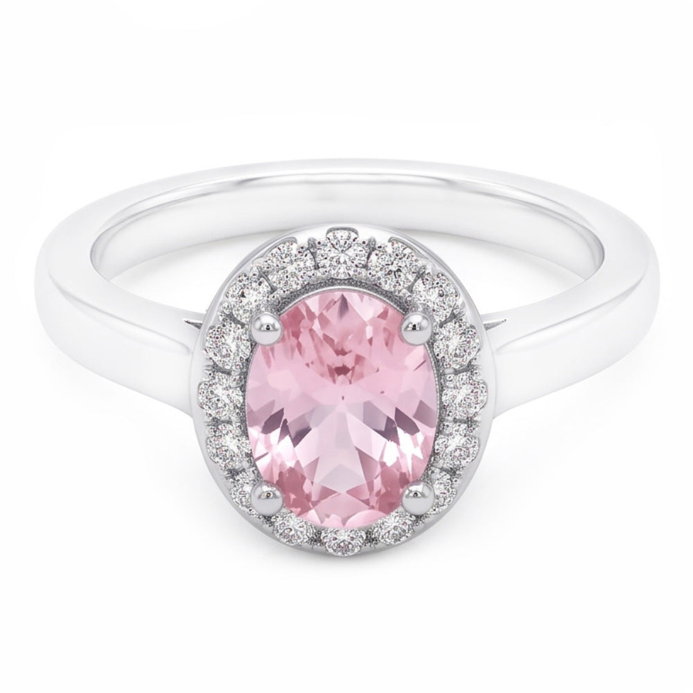 2.26 Cts. Halo Pink Oval Gemstone Anniversary Ring White Gold