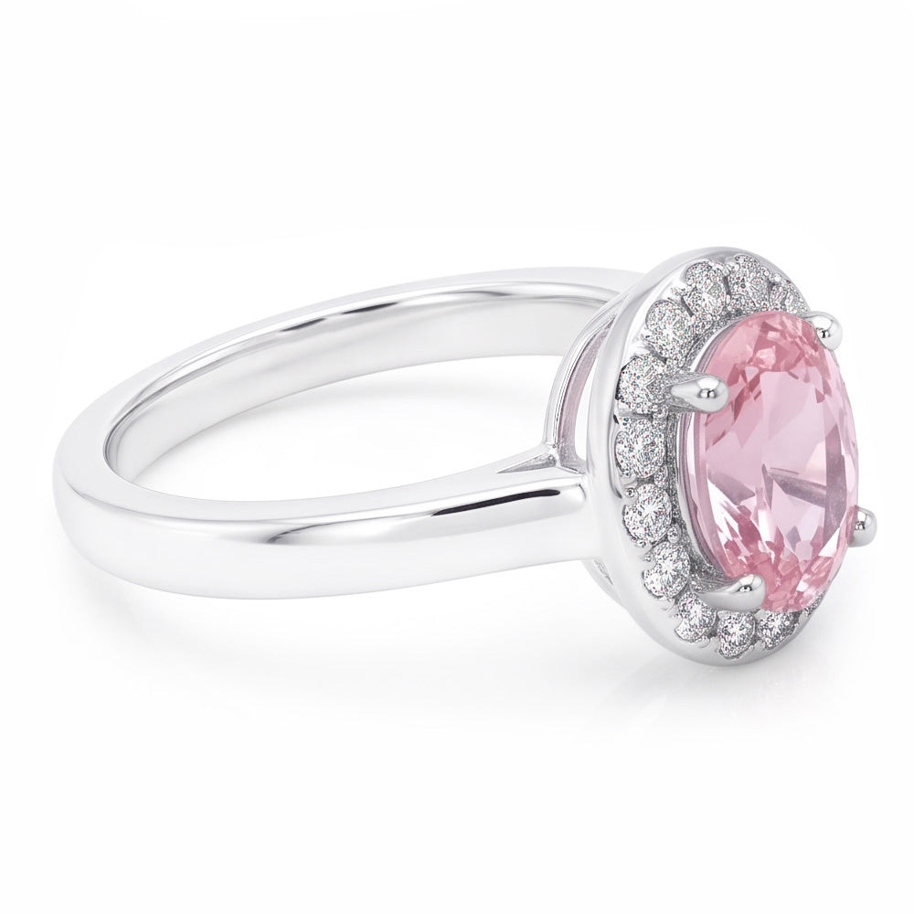 2.26 Cts. Halo Pink Oval Gemstone Anniversary Ring White Gold