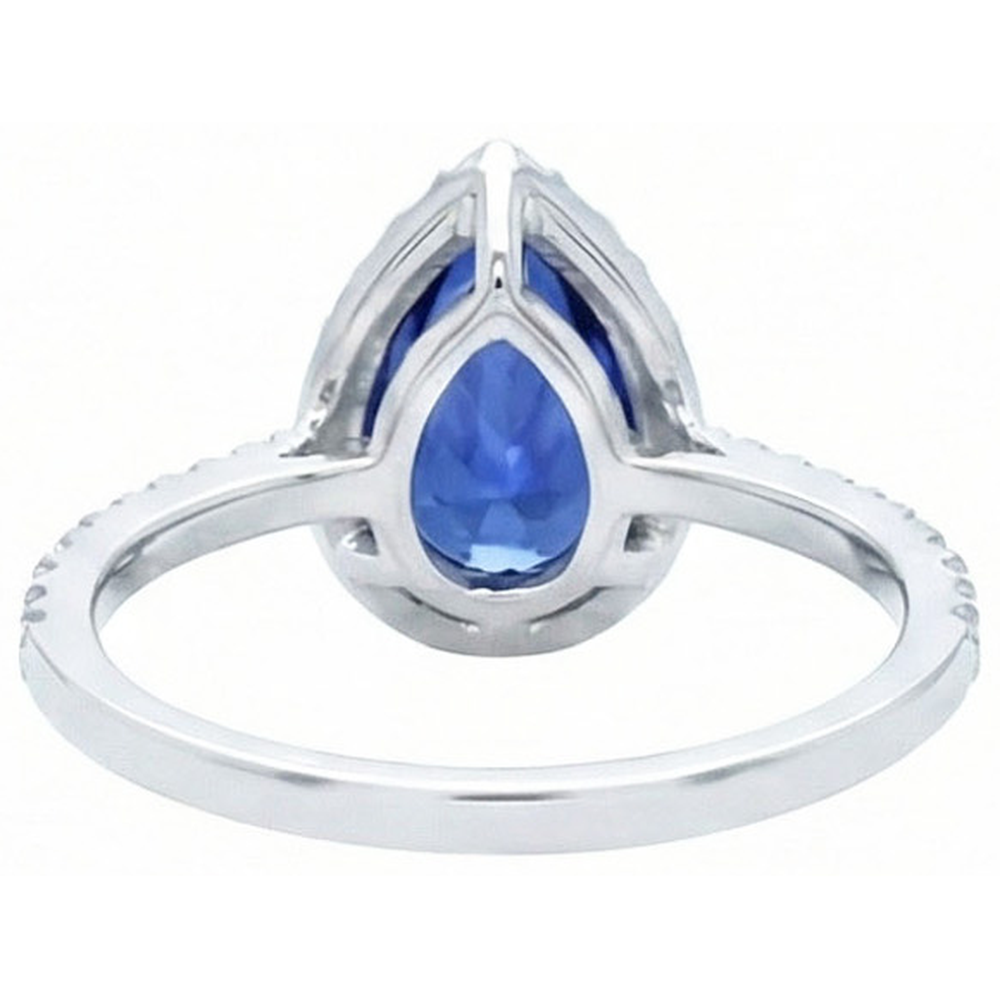 2.30 Carats Pear Cut Sri Lanka Blue Sapphire & Round Natural Earth Mined Diamond Ring