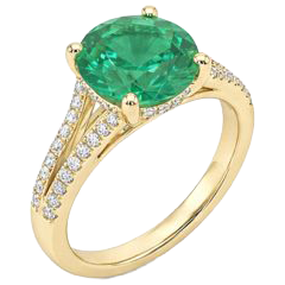 natural round emerald 2.30ct ring top view