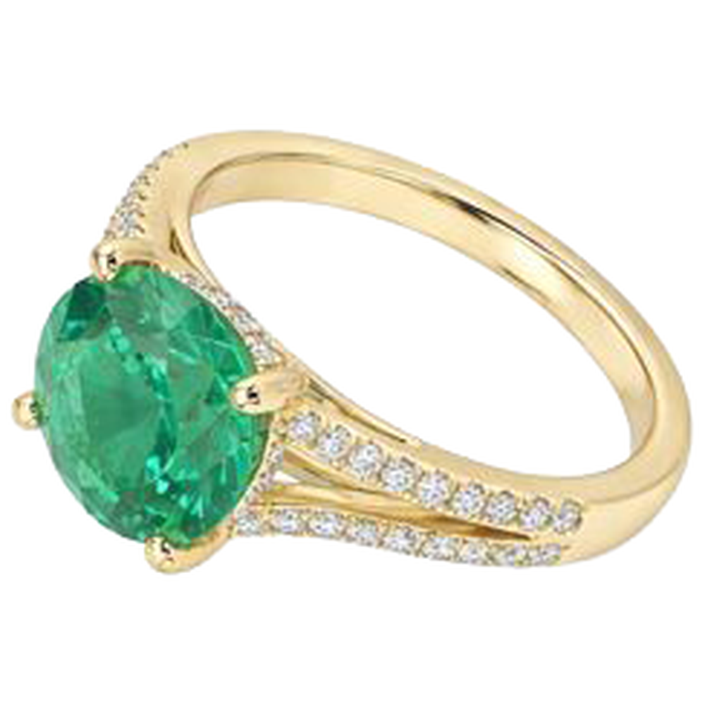 natural round emerald 2.30ct ring profile view