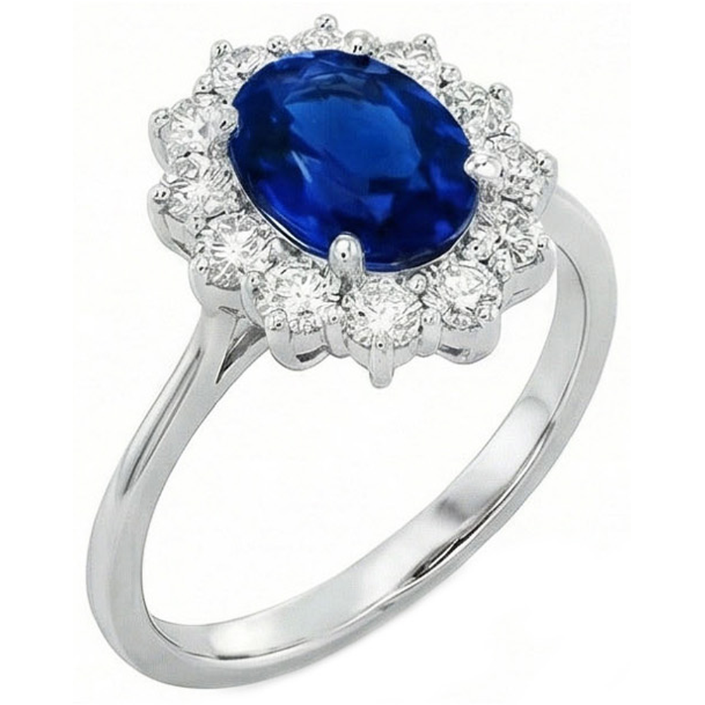 2.40 Carats Ceylon Sapphire And Natural Earth Mined Diamond Ring White Gold 14K