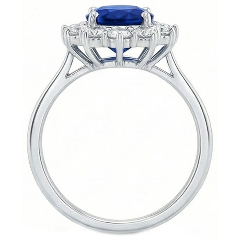2.40 Carats Ceylon Sapphire And Natural Earth Mined Diamond Ring White Gold 14K