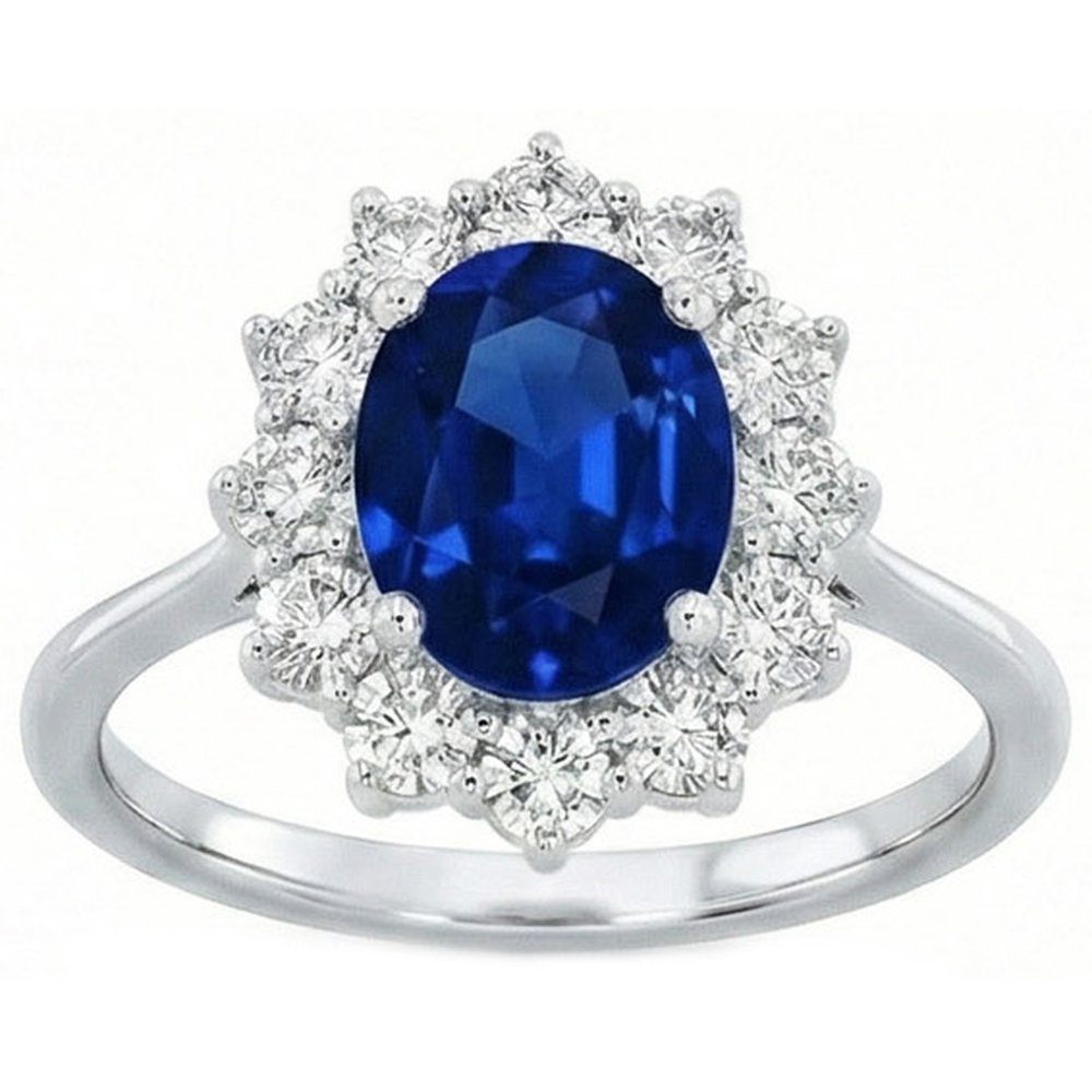 2.40 Carats Ceylon Sapphire And Natural Earth Mined Diamond Ring White Gold 14K