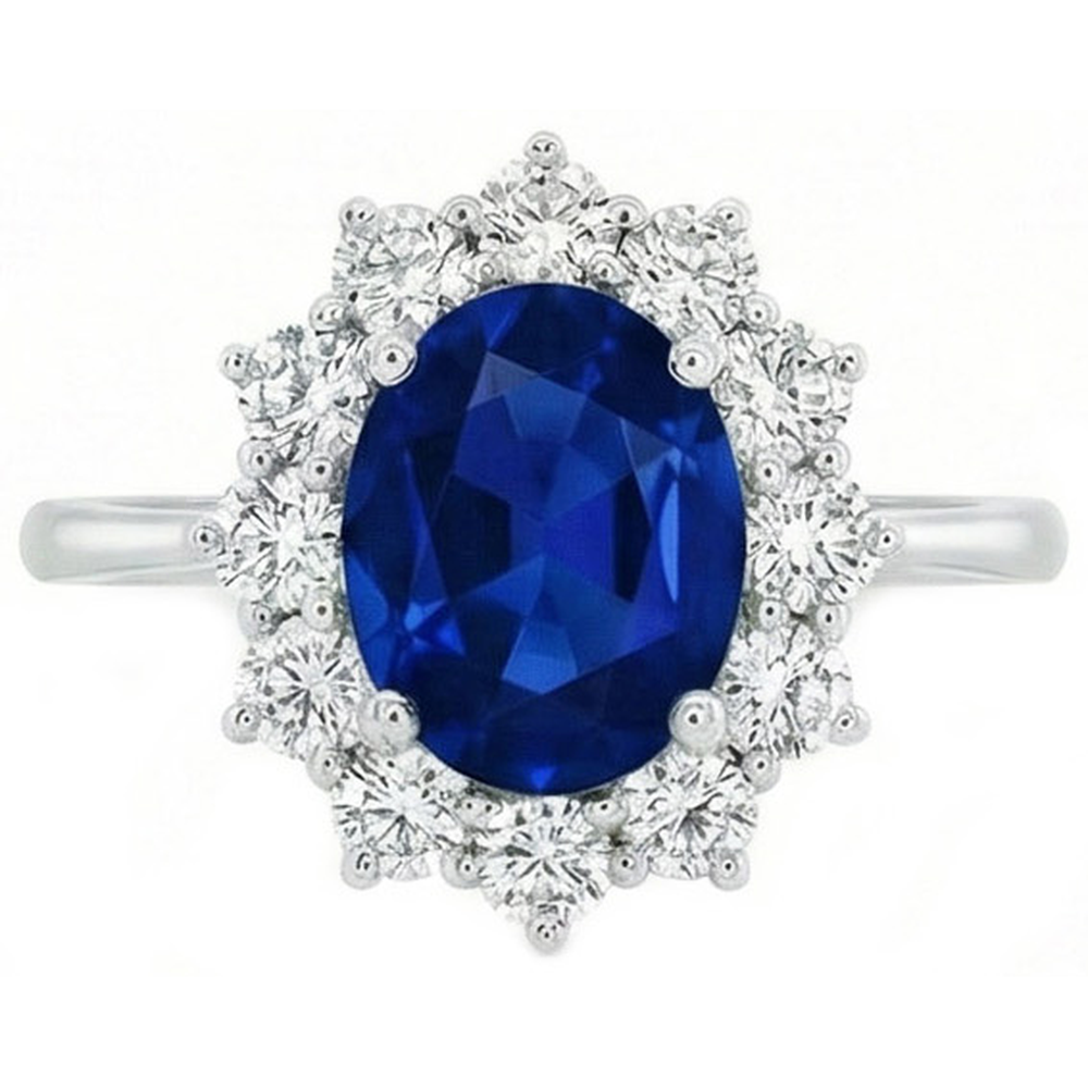 2.40 Carats Ceylon Sapphire And Natural Earth Mined Diamond Ring White Gold 14K