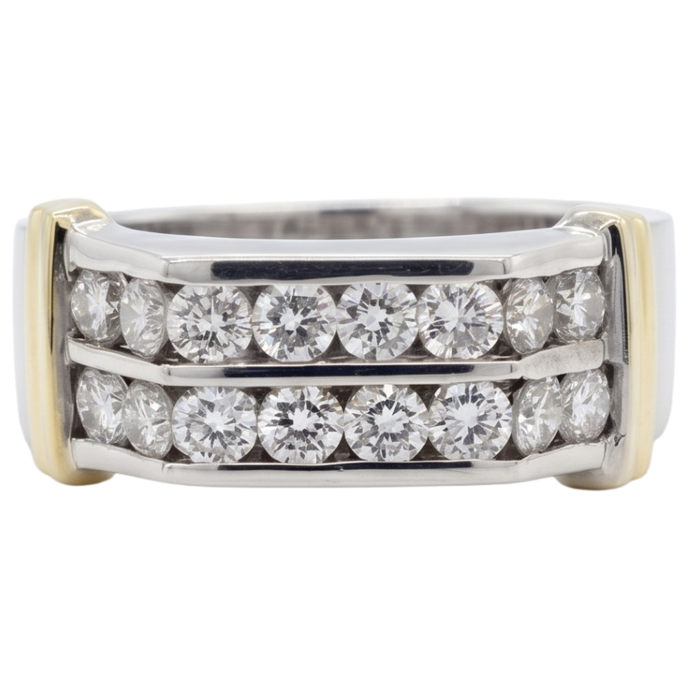 2.40 Carats Classic Round Natural Earth Mined Diamond Men's Ring 14K Two Tone Gold
