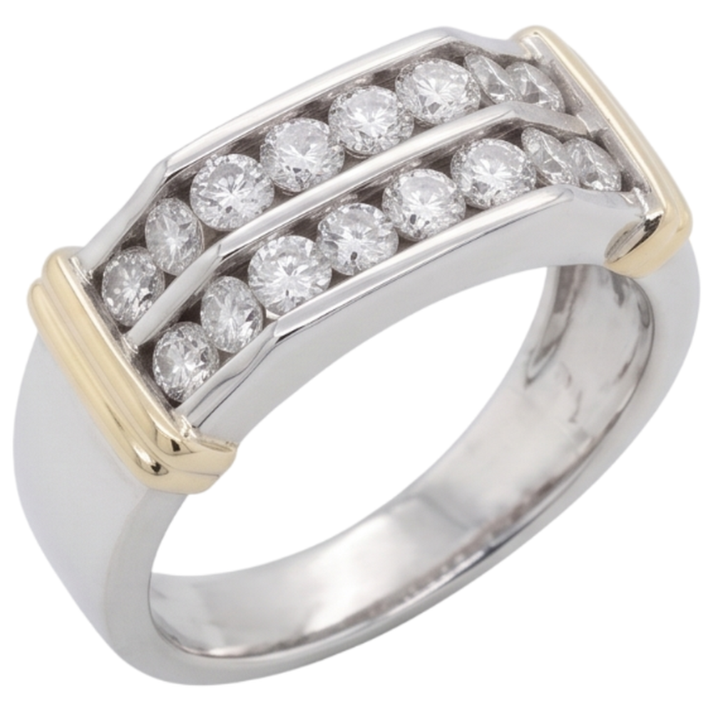 2.40 Carats Classic Round Natural Earth Mined Diamond Men's Ring 14K Two Tone Gold