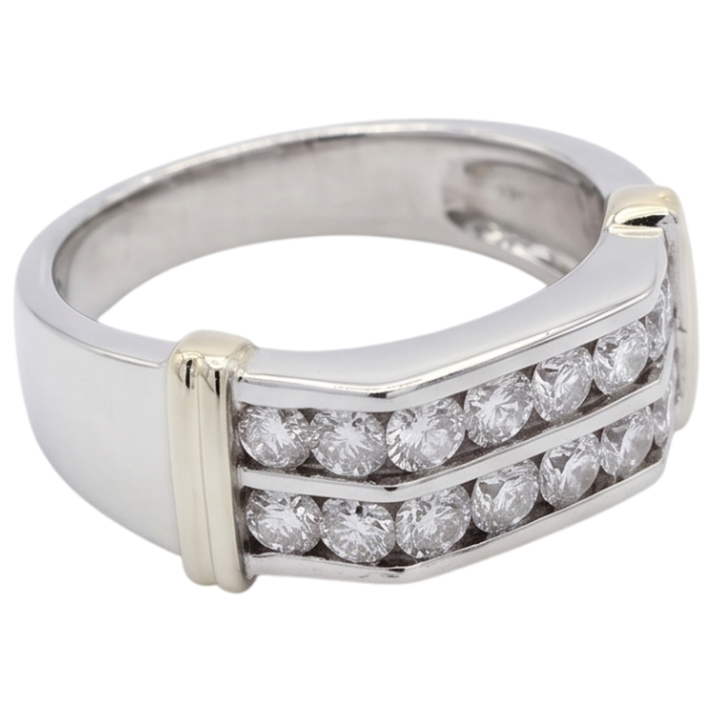 2.40 Carats Classic Round Natural Earth Mined Diamond Men's Ring 14K Two Tone Gold