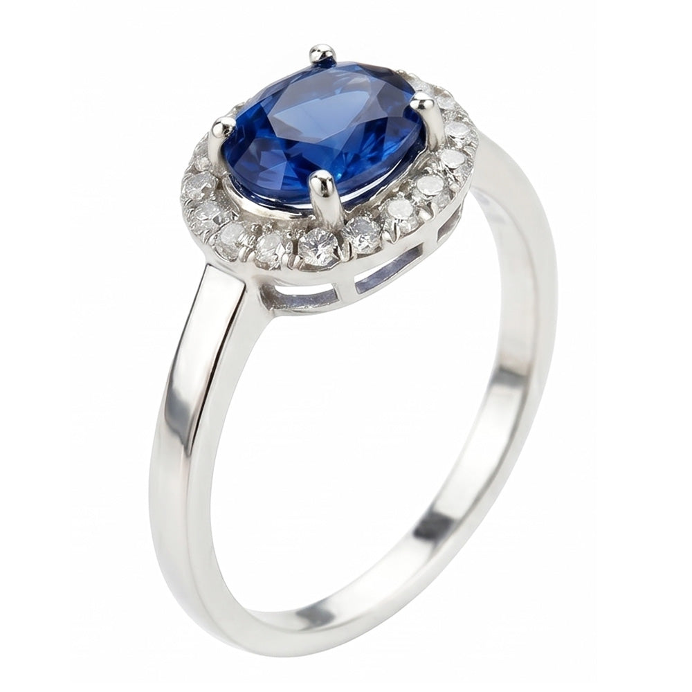 2.40 Ct Oval Ceylon Sapphire And Natural Earth Mined DIAMOND ( NOT LAB GROWN ) Ring White Gold 14K