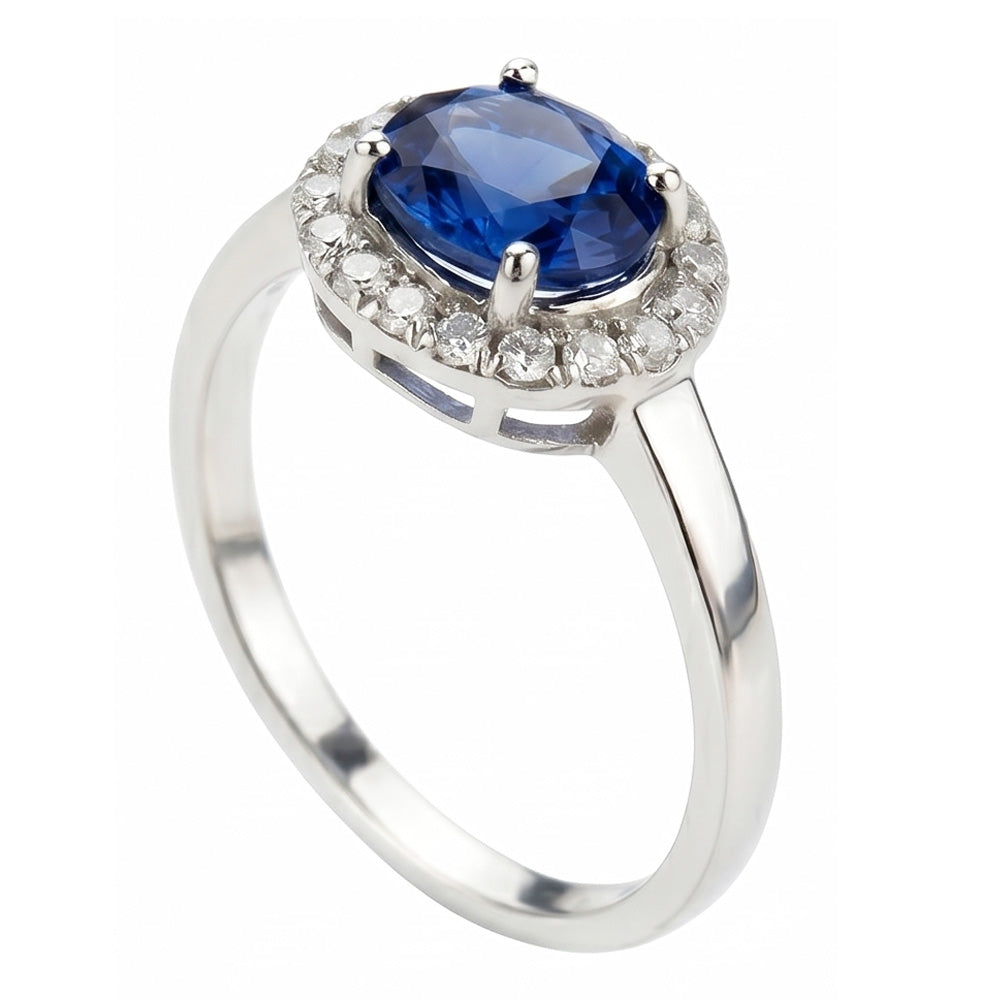 2.40 Ct Oval Ceylon Sapphire And Natural Earth Mined DIAMOND ( NOT LAB GROWN ) Ring White Gold 14K