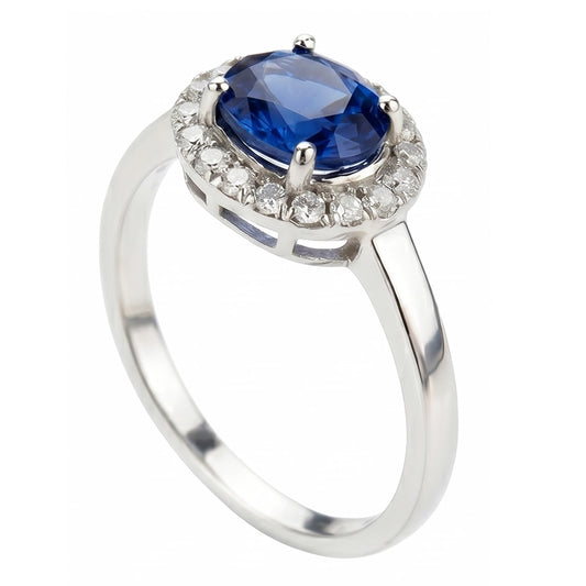 2.40 Ct Oval Ceylon Sapphire And Natural Earth Mined DIAMOND ( NOT LAB GROWN ) Ring White Gold 14K