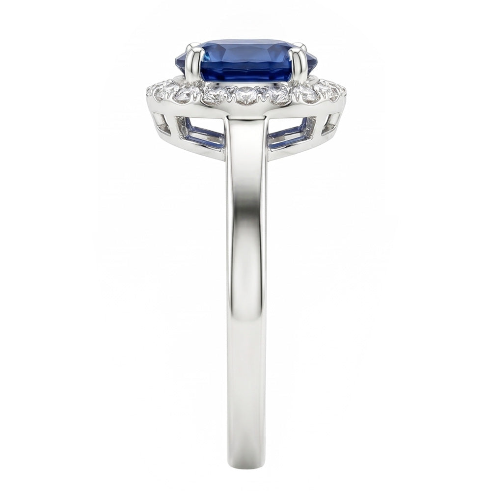 2.40 Ct Oval Ceylon Sapphire And Natural Earth Mined DIAMOND ( NOT LAB GROWN ) Ring White Gold 14K