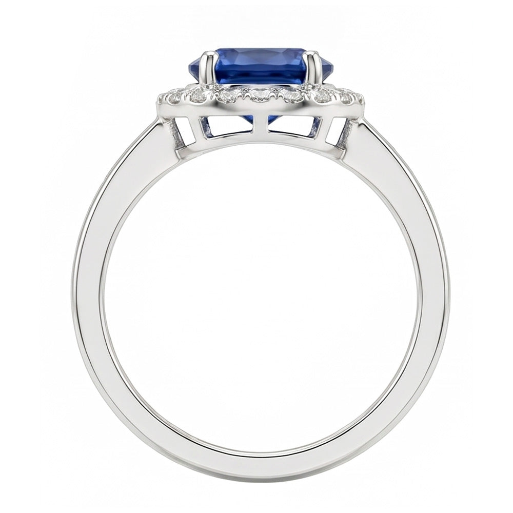 2.40 Ct Oval Ceylon Sapphire And Natural Earth Mined DIAMOND ( NOT LAB GROWN ) Ring White Gold 14K
