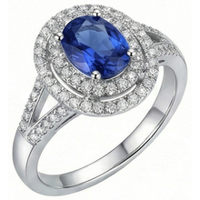 2.45 Ct Blue Oval Sapphire With Natural Earth Mined Diamond Wedding Ring White Gold 14K
