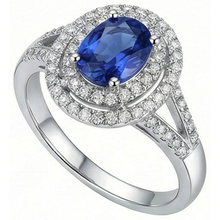 2.45 Ct Blue Oval Sapphire With Natural Earth Mined Diamond Wedding Ring White Gold 14K