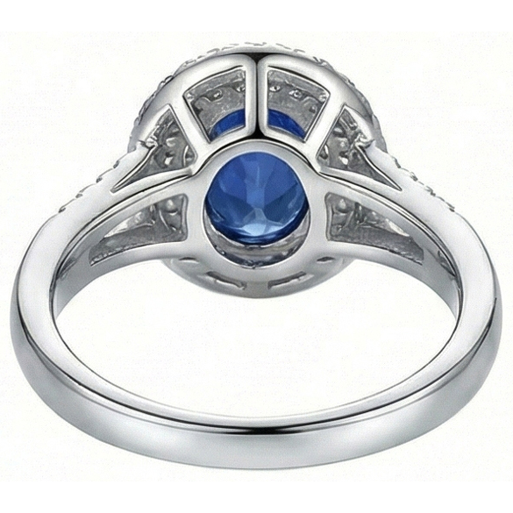 2.45 Ct Blue Oval Sapphire With Natural Earth Mined Diamond Wedding Ring White Gold 14K