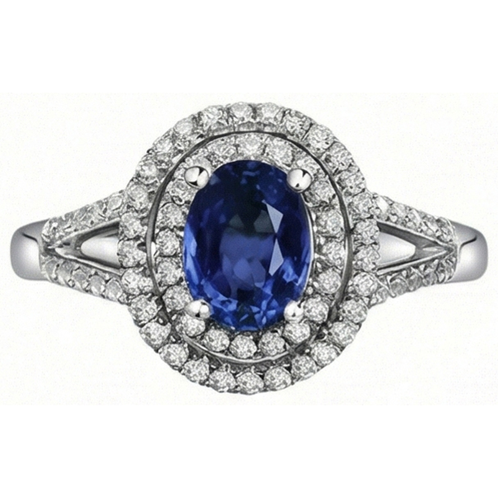 2.45 Ct Blue Oval Sapphire With Natural Earth Mined Diamond Wedding Ring White Gold 14K