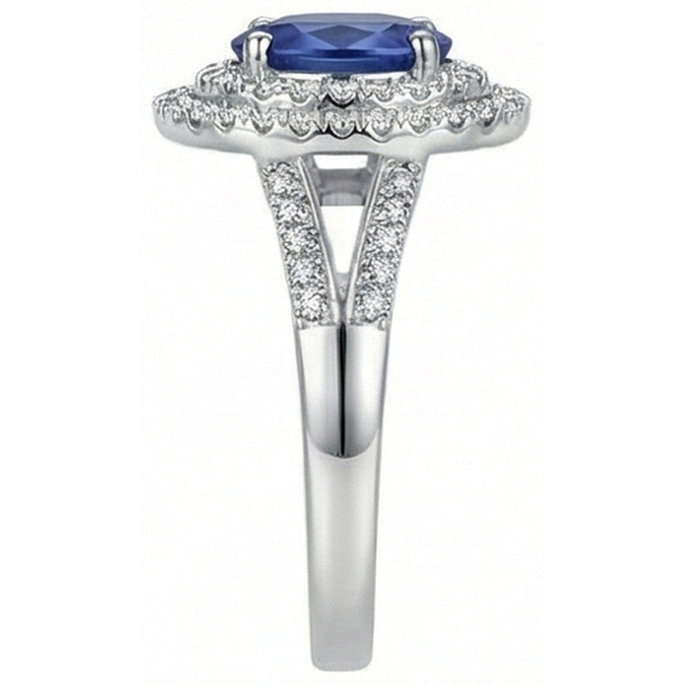 2.45 Ct Blue Oval Sapphire With Natural Earth Mined Diamond Wedding Ring White Gold 14K
