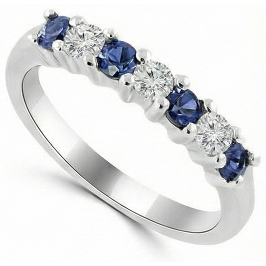 2.45 Ct Round Sri Lanka Sapphire Natural Earth Mined Diamond Wedding Band