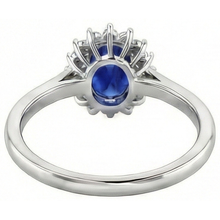 2.5 Carats Blue Oval Cut Sapphire And Natural Earth Mined Diamond Ring White Gold 14K